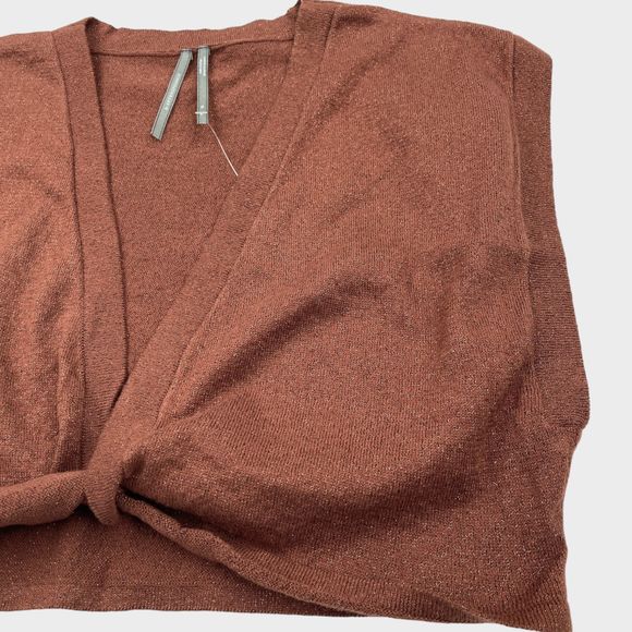 NWT Anthropologie Metallic Twist Front Open Crop Top in Cedar Women's Size XL - Picture 7 of 12